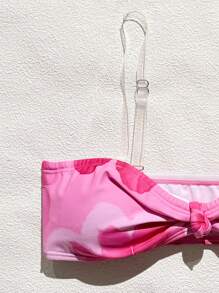 SHEIN 女童可爱图案泳衣套装，非常适合海滩度假和游泳 - 玫紅色 - 查看 6