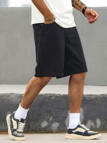 Manfinity LEGND Pantalones cortos de mezclilla anchos y sueltos informales para hombre