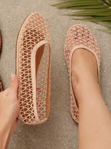 SHUZIA Ladies Crochet Mesh Ballet Flats, Casual & Minimalist, Summer - Beige - View 3