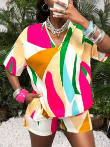 Slaydiva Women Two Pieces Outfits For Daily Wear Two Piece Set Women Women 2 Piece Sets Summer Colorful Tops For Women Tropical Two Piece Set 2 Piece Vacation Set Women/Fall Women Clothes/Plus Size Summer Clothes/Th Of July/Fourth Of July Women/Y2K/Streetwear Women/Country/Beach/Club/Teacher/Linen/Streetwear/European Summer/Summer Outfits For Women /Fashionable Clothes For Women/ - Hot Pink - View 8