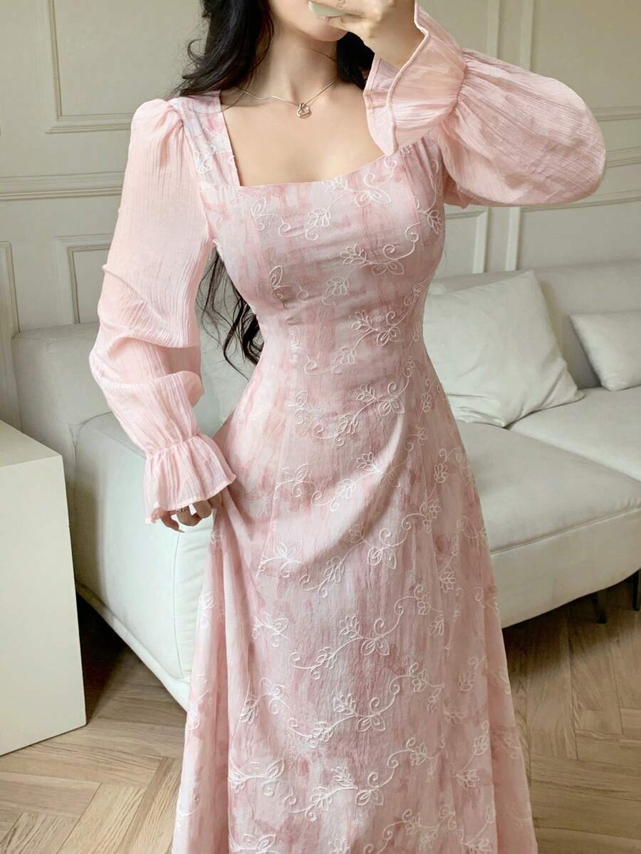 Modelyn Váy dài thêu lãng mạn thời trang 2025 - Hồng - Xem 1