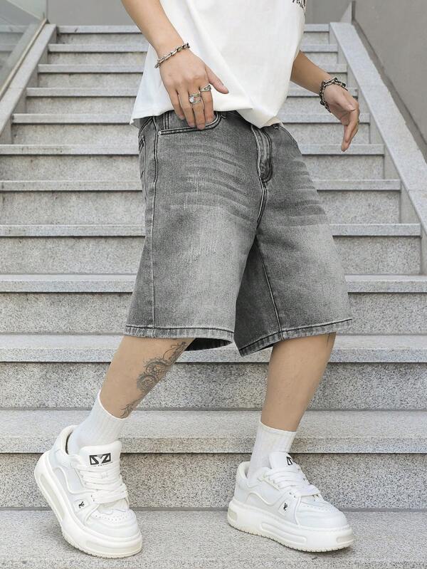 Manfinity Hypemode Shorts en jean décontractés amples et larges avec poches pour hommes