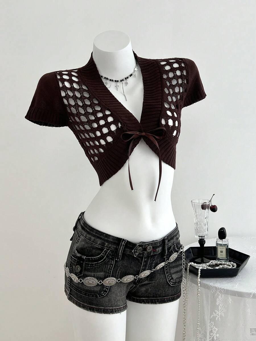 Elamini 女士节日镂空针织短开衫