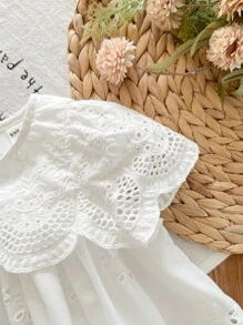 LMoss Kids LMoss Baby Girl Woven Embroidered Ruffle Hem Casual Dress White Lace Ivory Vintage Newborn - White - View 4