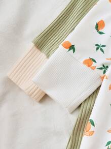 SHEIN 2 Stücke Neugeborene Baby Mädchen Lässig Strick Elastische Farbspleißen Langarm Romper Set