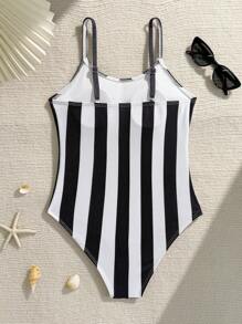Lunivi Bañador de una pieza con estampado de rayas y tirantes ajustables para niñas, hecho de tela de chifón con burbujas, adecuado para vacaciones, playa, surf y natación