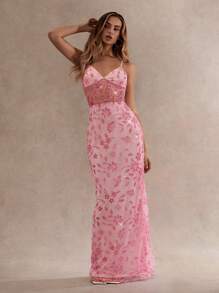 Glamine Sexy Sequin Embroidery Mesh Long Dress, Summer