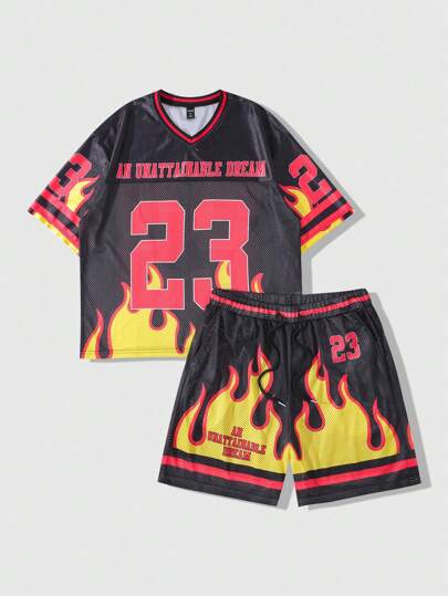 Prep Herren Mesh Panel Sport Kurzarm T-Shirt Set, Sport Trikot Set