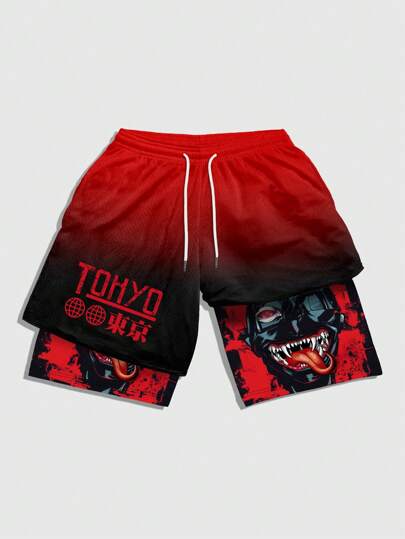 Anime Anime Men Cartoon Print Casual Shorts