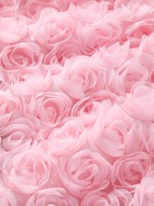 女童纯色泡泡袖3D花卉优雅连衣裙（配腰带），夏季 - 粉色 - 查看 9