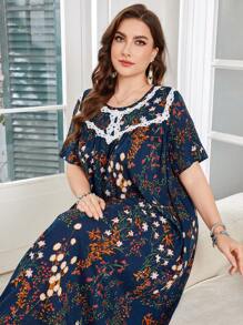 Lacomfia 大码女式短袖印花A字型阿拉伯连衣裙