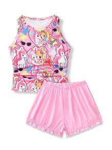 俏皮可爱的花卉印花少女睡衣 - 彩色 - 查看 1