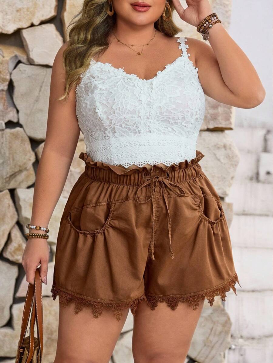 EMERY ROSE Pantaloncini di taglia comoda, di colore unito, casual estivi, con nappe