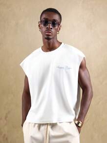 SUMWON Camiseta de tirantes de corte recto con borde crudo, colección de proyectos internacionales, diseño minimalista, estilo urbano, esencial para festivales y vacaciones, cómoda