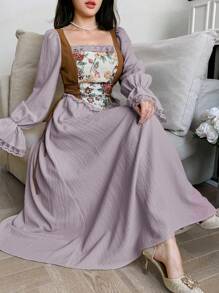 Feyla 女士长袖简约优雅长裙，适合夏季 - 淺灰紫 - 查看 1