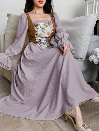 Feyla 女士长袖简约优雅长裙，适合夏季