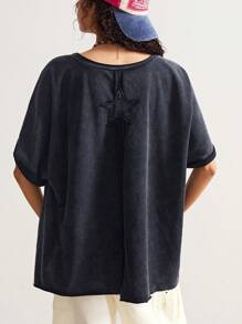 Bohemela T-shirt ample en tricot à col rond délavé, style décontracté de campagne bohème avec rivets pour femmes