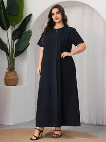 SHEIN Najma 女士宽松休闲传统阿拉伯风格长裙，夏季 - 寶藍色 - 查看 5