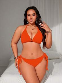 Swim Lushoire 大码女式吊带背心泳衣 - 橘色 - 查看 3