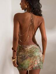 Opulessa Knitted Form-Fitting Halter Neck Mini Dress For Women Holiday Outfits,Suitable For Going Out, Concert, Party, Club Outfits, Date, Night Out,Vacation ,Beach  Outfits,Garden Wedding Guest Dress, Elegant Dress For Women,Valentine's Day , Boho Vacation Clothes,For Autumn And Winter