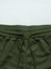 Manfinity Homme Bộ áo thun polo và quần short trơn màu cho nam, giản dị và tối giản để mặc hàng ngày - xanh quân đội - Xem 5