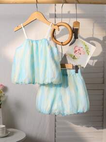 Young Girl's Tie Dye Camisole Top And Shorts Set, Summer - Multicolor - View 2