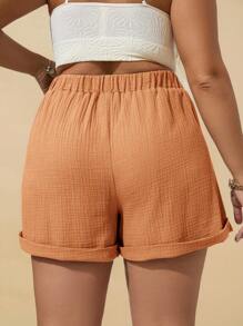 Travachic 加腰卷边短裤春假短裤 - 橘色 - 查看 2
