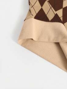 SHEIN EZwear Contrasting Colors Argyle Pattern Round Neck Tight Tank Top