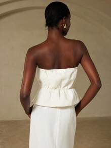 GENKIRA Women's Elegant Textured Bustier With Faux Pearl Buttons, Fitted - Beige - View 4