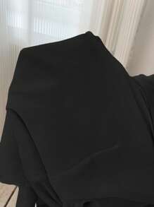 SHEIN Clasi Áo cánh tay ngắn màu đen cổ chữ V viền bèo nhún cỡ lớn, thường ngày, mùa hè - màu đen - Xem 5