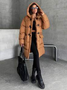 EURMUSE Women's Brown Premium Quality, Faux Leather Detailed Puffer Winter Coat - Brown - View 1