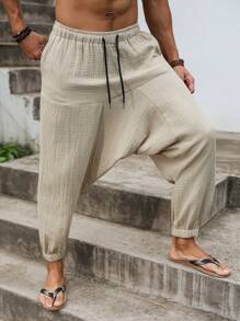 Manfinity RSRT Men Casual Solid Color Loose Harem Pants, Summer StylishLoose And Stylish Nine-Inch Pants, Suitable For Daily Leisure, Weekend Trips, Outdoor Activities, Travel Expeditions, Friend Parties, Music Festivals And Other Young Social Occasions. These Trousers Are An Indispensable Item In A Man's Wardrobe And A Great Gift For A Boyfriend Or Husband., Fall