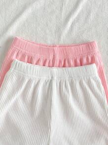 SHEIN 4pcs Baby Girls Pink Summer Cute Vacation Outfit Set,Butterfly Embroidered Crew Neck Sleeveless Knit Vest Top And Matching Shorts,Fresh Sweet Style - Multicolor - View 4