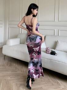 Modelyn 女士时尚渐变色蝴蝶印花无袖长裙，夏季 - 彩色 - 查看 7