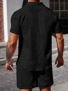 Manfinity CasualCool 男士夏季休闲纯色短袖衬衫和短裤套装