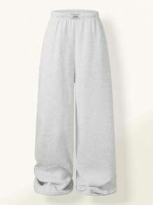 Sparklyn 1 件超大号女孩和青少年女孩灰色水洗直筒超长裤，秋冬