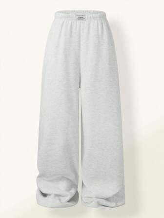 SHEIN Sweetra Young 1 pièce Pantalon gris lavé à jambe droite extra long pour fille et ado, automne/hiver