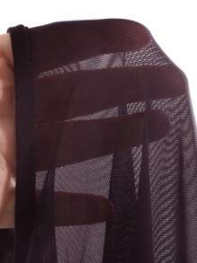 DAZY 1 件女式纯色透明轻薄长袖衬衫，春夏秋季女装 - 酒紅色 - 查看 5