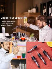 酒嘴、瓶装酒嘴、酒瓶倒酒器（适用于酒精饮料、橄榄油）、带防尘盖的酒嘴、快速倒酒器、酒吧调酒师配件 - 銀色 - 查看 4