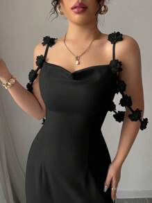 Elenzga 优雅迷人淑女浪漫度假无袖碎花吊带腰饰缎面连衣裙