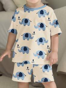 Conjunto de pijama informal de 2 piezas para bebé niño, adecuado para verano - Multicolor - Ver 3