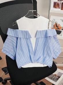 Franclia 女式条纹露肩T恤，二合一，夏季 - 彩色 - 查看 2