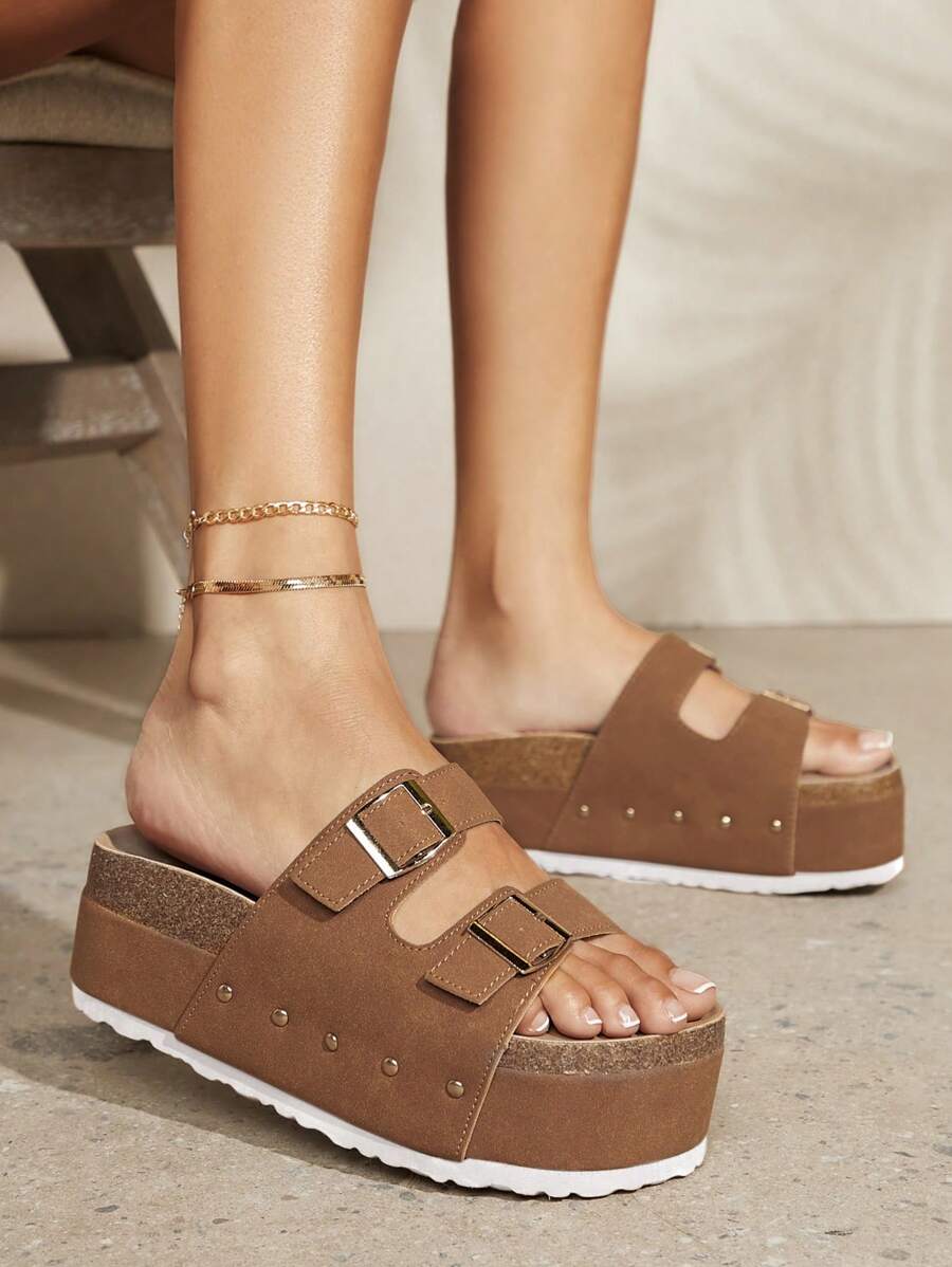 Ladies Wedge Heel Thick Sole Sandals Are Suitable For Everyday Wear - Camel - View 1