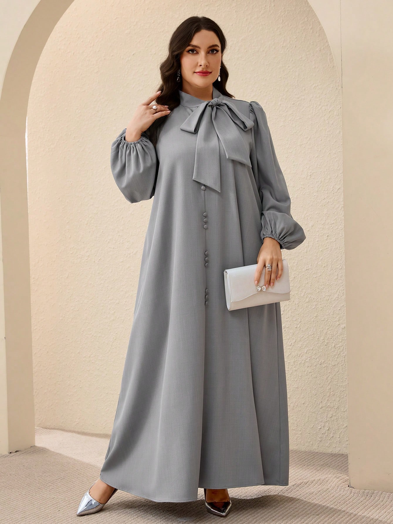 Al Najma فستان عباية فضفاض للنساء ذو حجم كبير، بأك...