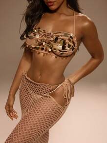 Swim SXY Women Solid Color Sheer Sexy Cover Up For Summer Beach Vacation - Gold - View 1
