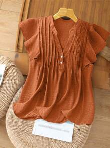 Linhara 大码女式 LUNE 纽扣装饰休闲度假衬衫 - 橘色 - 查看 5