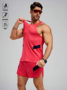 Manfinity Sport Polished 男士几何印花圆领背心和短裤两件套运动服套装