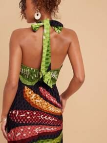 Travachic Summer Casual Dress For Holiday Dates, Beach Dress For Vacation With Cross-Neck Ties, Back Slit With Artistic Seafood Print, Women's Dress For Summer Beach Outings, School Uniform, Very Simple Outfit, Office Attire, Old Money Style Outfit, Teacher Outfit, Date Outfit, Women's Independence Day Dress, Graduation Season, Dress For Attending Wedding Season With Sisters For Afternoon Tea Gatherings On Holidays - Multicolor - View 7