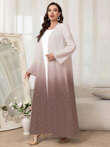 Al Najma 女士渐变色波尔卡圆点印花长袖阿拉伯长袍罩衫