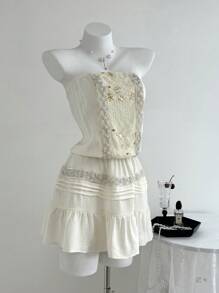 Elamini 女士亮片装饰露肩迷你连衣裙 - 杏色 - 查看 5